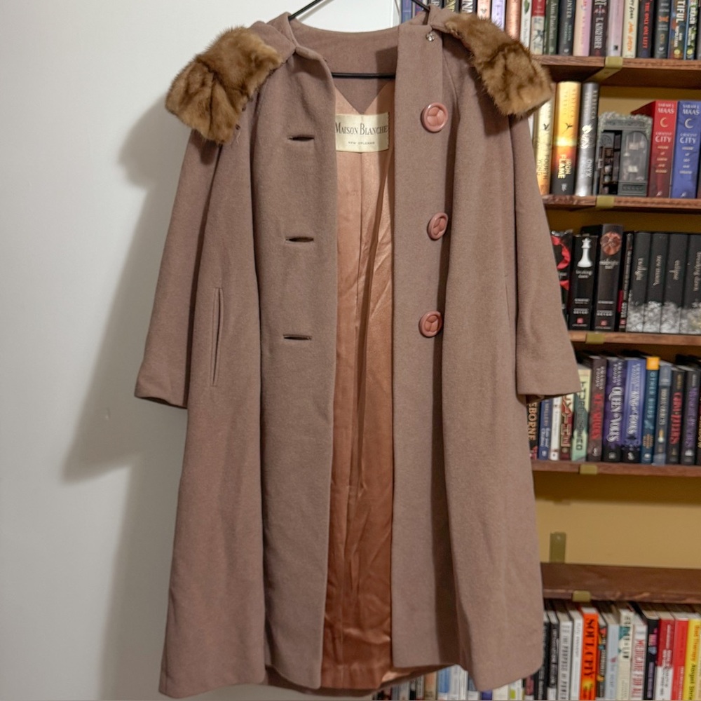 1950s Maison Blanche Brown Coat with Fur Trim